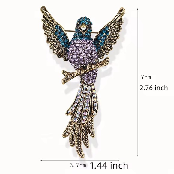 Betsey Johnson Hummingbird Gold Purple Brooch - Picture 3 of 3